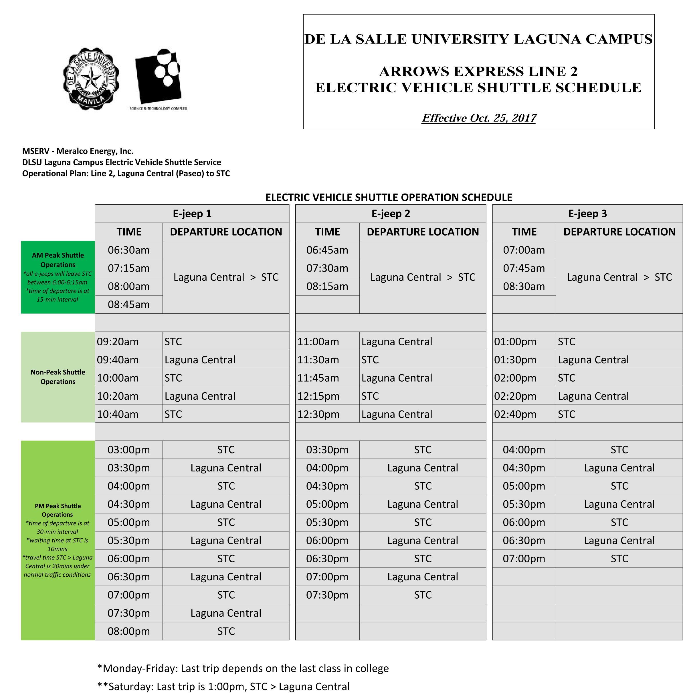 Line 2 Shuttle Schedule 2 De La Salle University