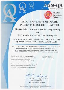 2013 AUN Certificate for BS in Civil Engineering