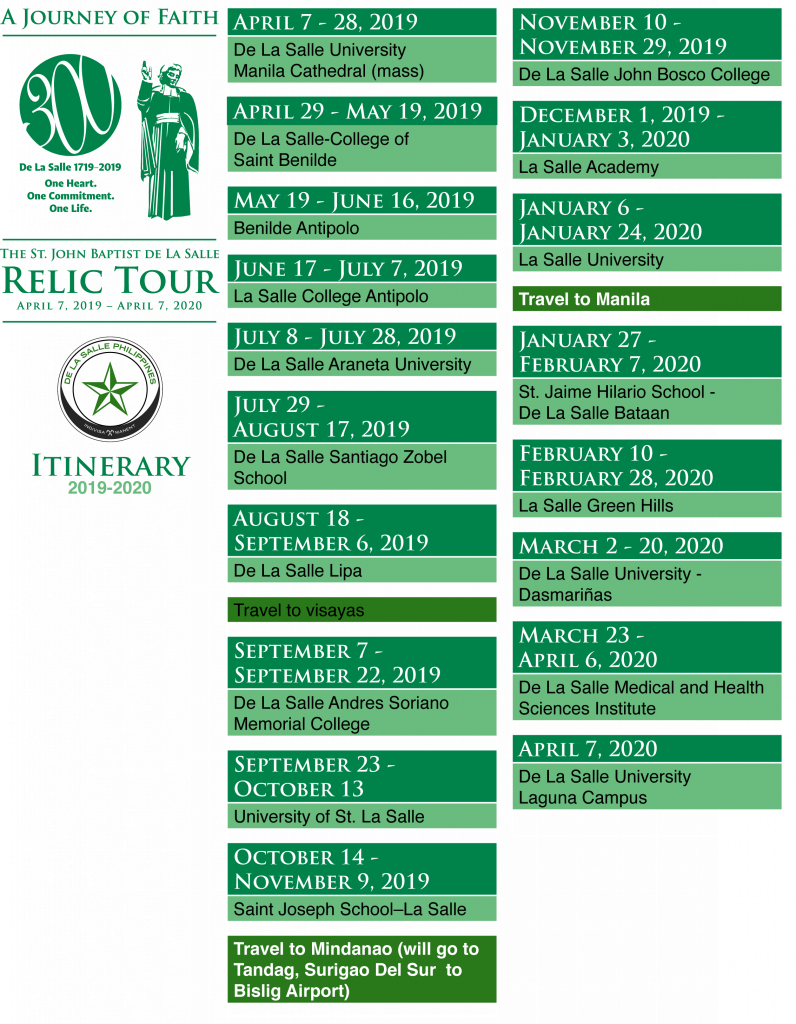 Proposed Itinerary Of The Relic 2019 2020 Pdf V1 De La Salle University La Salle Academic Calendar