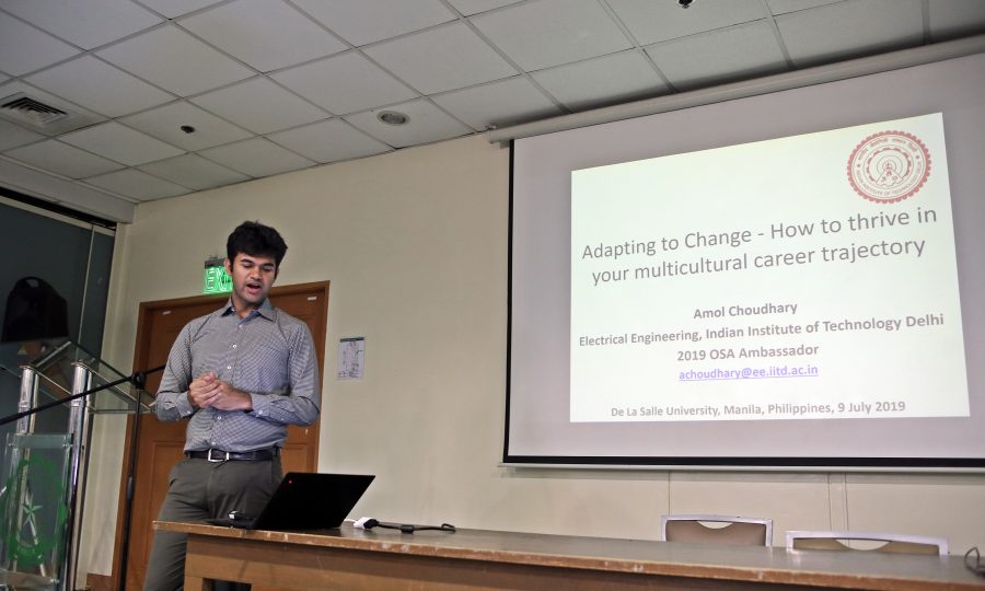 Optical Society Ambassador Dr. Amol Choudhary gives a lecture on July 9, 2019