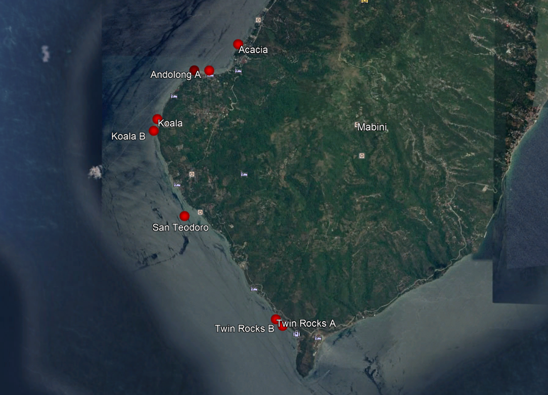 Figure 2. Map showing OMLC monitoring stations in the Municipality of Mabini.